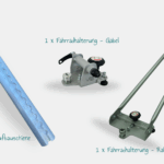 Bicycle mounting kit consisting of a sturdy airline rail and two bike mounts: one for the bike fork and the other for the bike frame.