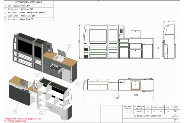Technische Zeichnung für das Möbelset Smartkit.