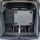 Camping table for the airline rail in the rear of the trunk