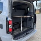 Camping table for airline rail, unfolded in the trunk